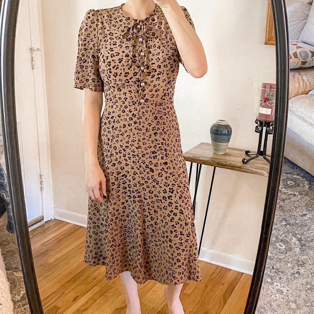 LK Bennett Montana Animal Print Silk Midi Dress